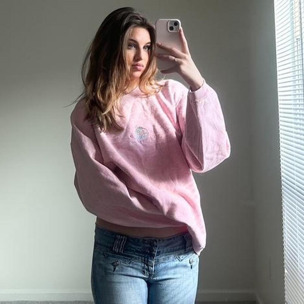 vintage oversized baby pink beach graphic crewneck sweatshirt